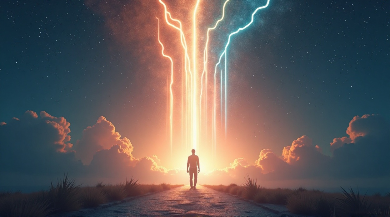 A vast, starry night sky above a person looking out, symbolizing God's infinite plan.